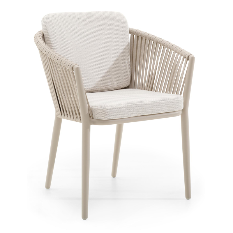 Orso tuinstoel in beige aluminium en beige verticaal geweven vlakke rope met Lopi Marble All Weather Sunbrella® Luxe kussen