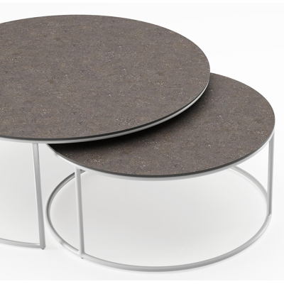 Fano set van 2 loungetafels rond in wit aluminium en volkeramiek Wulong - Dia. 85/65 x H 35/30 cm