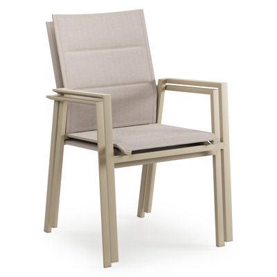Cirello stapelbare tuinstoel in beige aluminium en beige dubbele comfort textilene