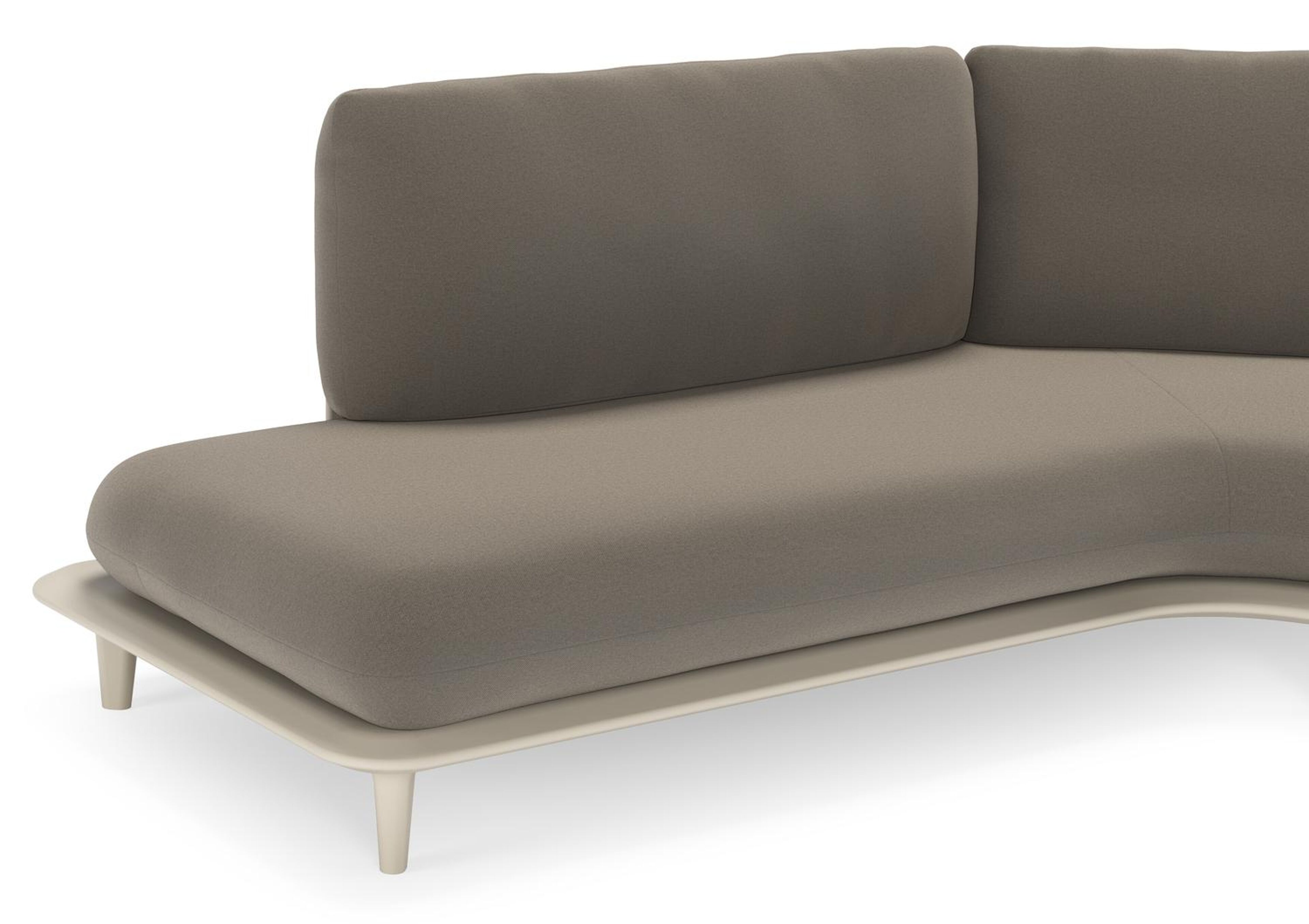 Salon de jardin d'angle Bomero en aluminium beige et coussins en all weather sunbrella® luxe natte carbon beige