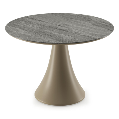 Fano low dining loungetafel rond in beige aluminium en volkeramiek Aspen Grey - Dia. 85 x H 55 cm