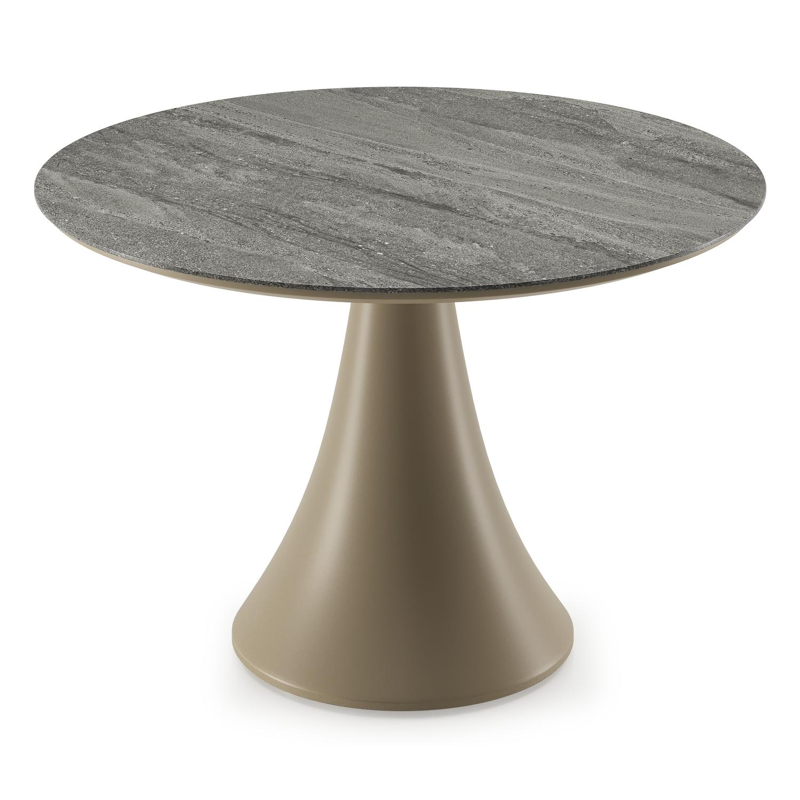 Fano low dining loungetafel rond in beige aluminium en volkeramiek Aspen Grey - Dia. 85 x H 55 cm