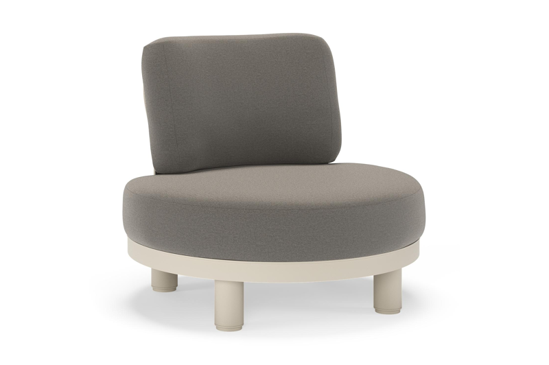 Fauteuil de jardin Donato en aluminium beige et coussins en all weather sunbrella® luxe Natte Dark Taupe