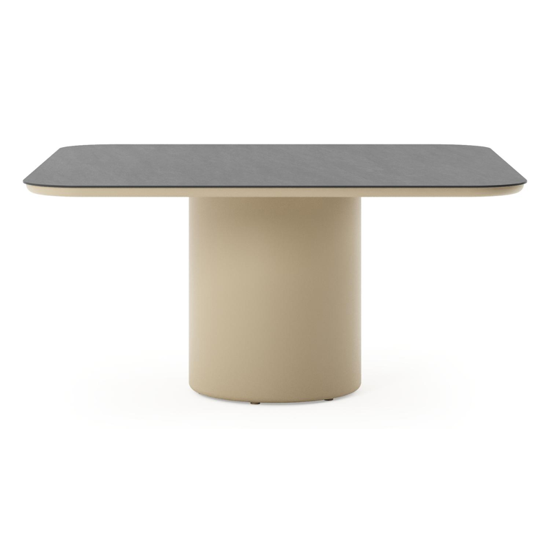 Table de jardin Amico carré arrondi en aluminium beige et céramique pleine Basalt Black - Lg. 148 x Lrg. 148 x Haut. 73.5 cm