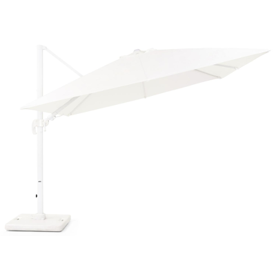 Avola zweefparasol met tiltfunctie in wit aluminium met wit weather+ softtouch parasoldoek - L1: 300 x L2: 300 cm (met voet)