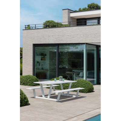 Felino picknicktafel in wit aluminium - L 220 x B 176 x H 76 cm