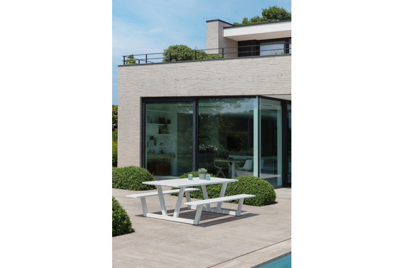 Felino picknicktafel in wit aluminium - L 220 x B 176 x H 76 cm