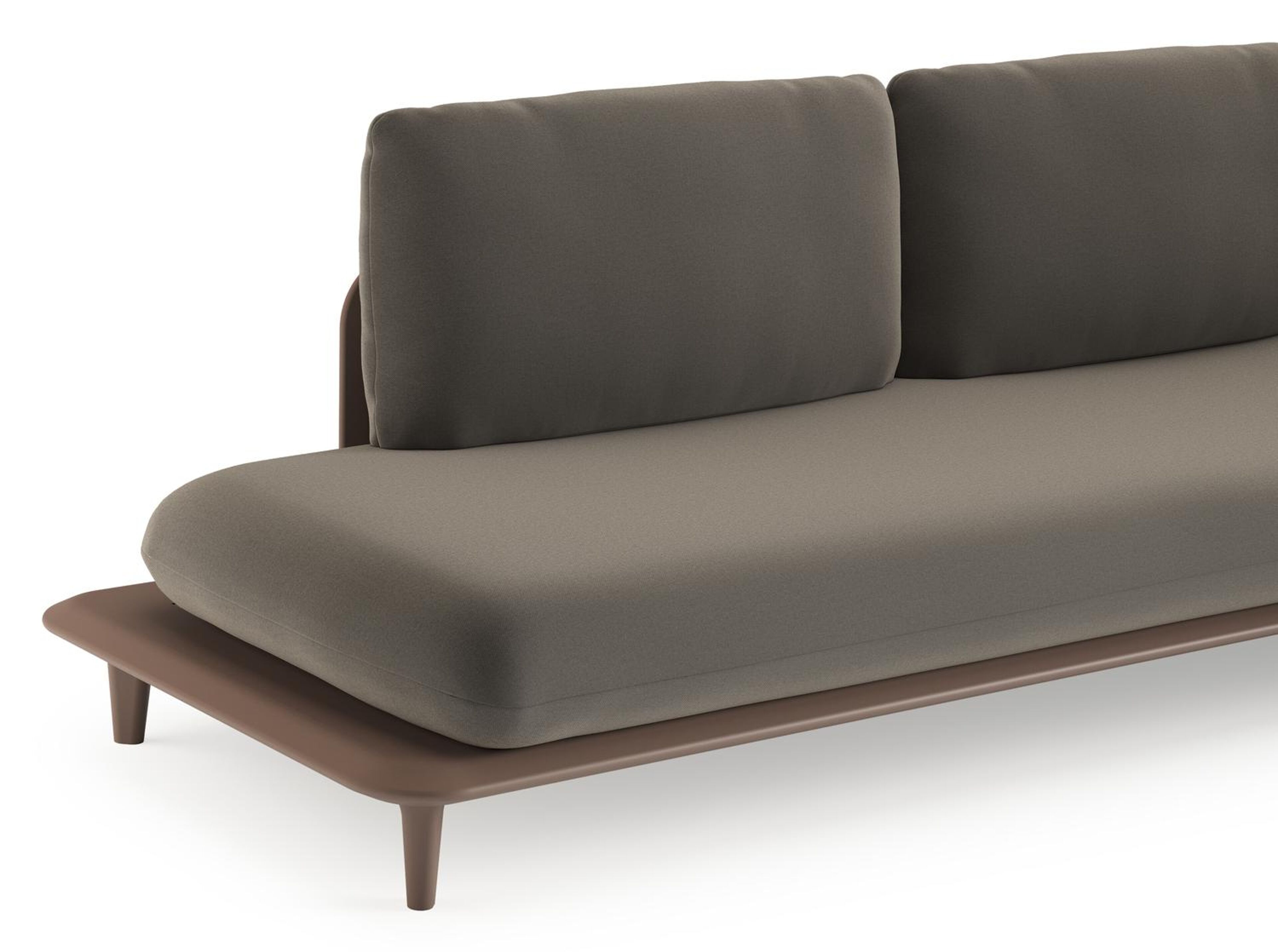 Bomero loungehoek in taupe aluminium met natte carbon beige all weather sunbrella® luxe kussen
