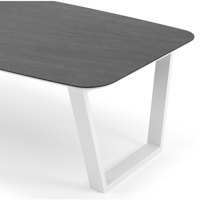 Pagino tuintafel bootvorm in wit aluminium en volkeramiek Basalt Black - L 255 x B 115 x H 73 cm