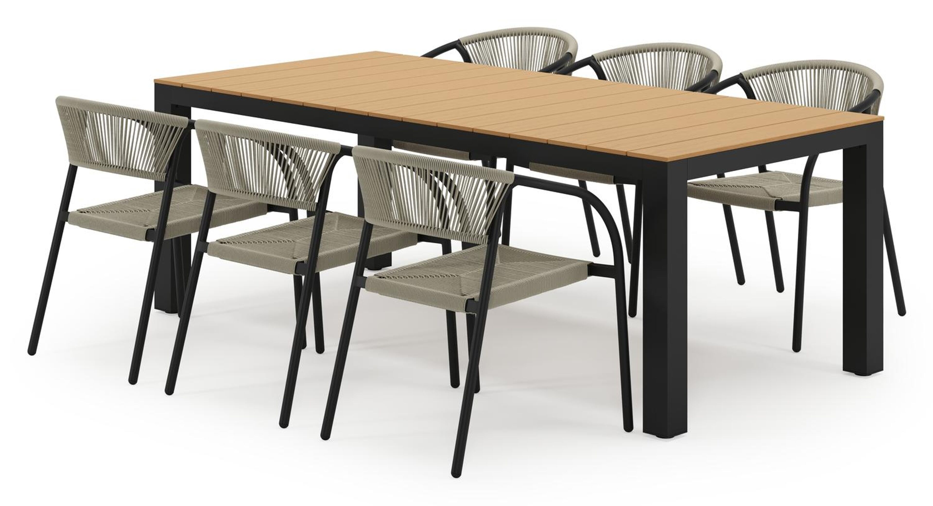 Ensemble de jardin Calzo en aluminium noir et polywood avec 8 chaises de jardin empilable Melo
