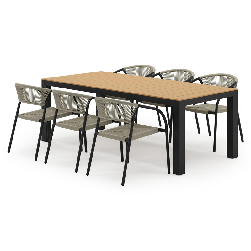 Ensemble de jardin Calzo en aluminium noir et polywood avec 8 chaises de jardin empilable Melo