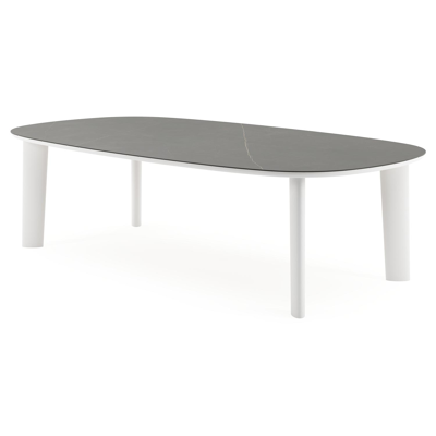 Table de jardin Amico bombo xl en aluminium blanc et céramique pleine Calatorao - Lg. 270 x Lrg. 148 x Haut. 73.5 cm