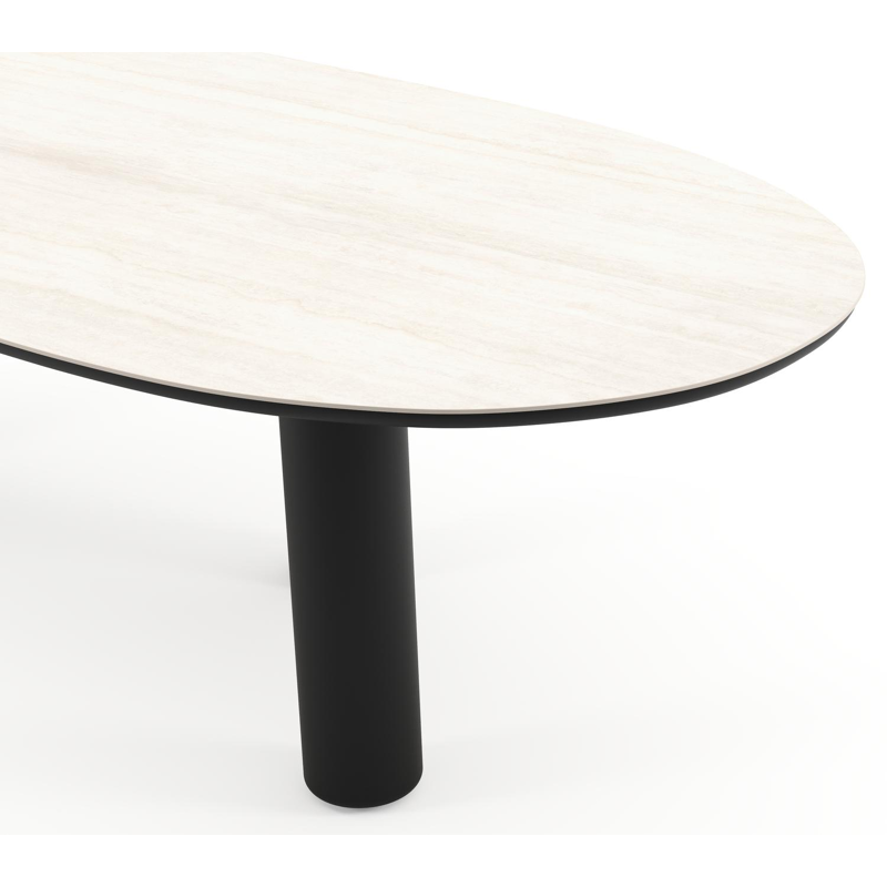 Amico tuintafel organisch in zwart aluminium en volkeramiek Travertino Bianco - L 280 x B 120 x H 73.5 cm