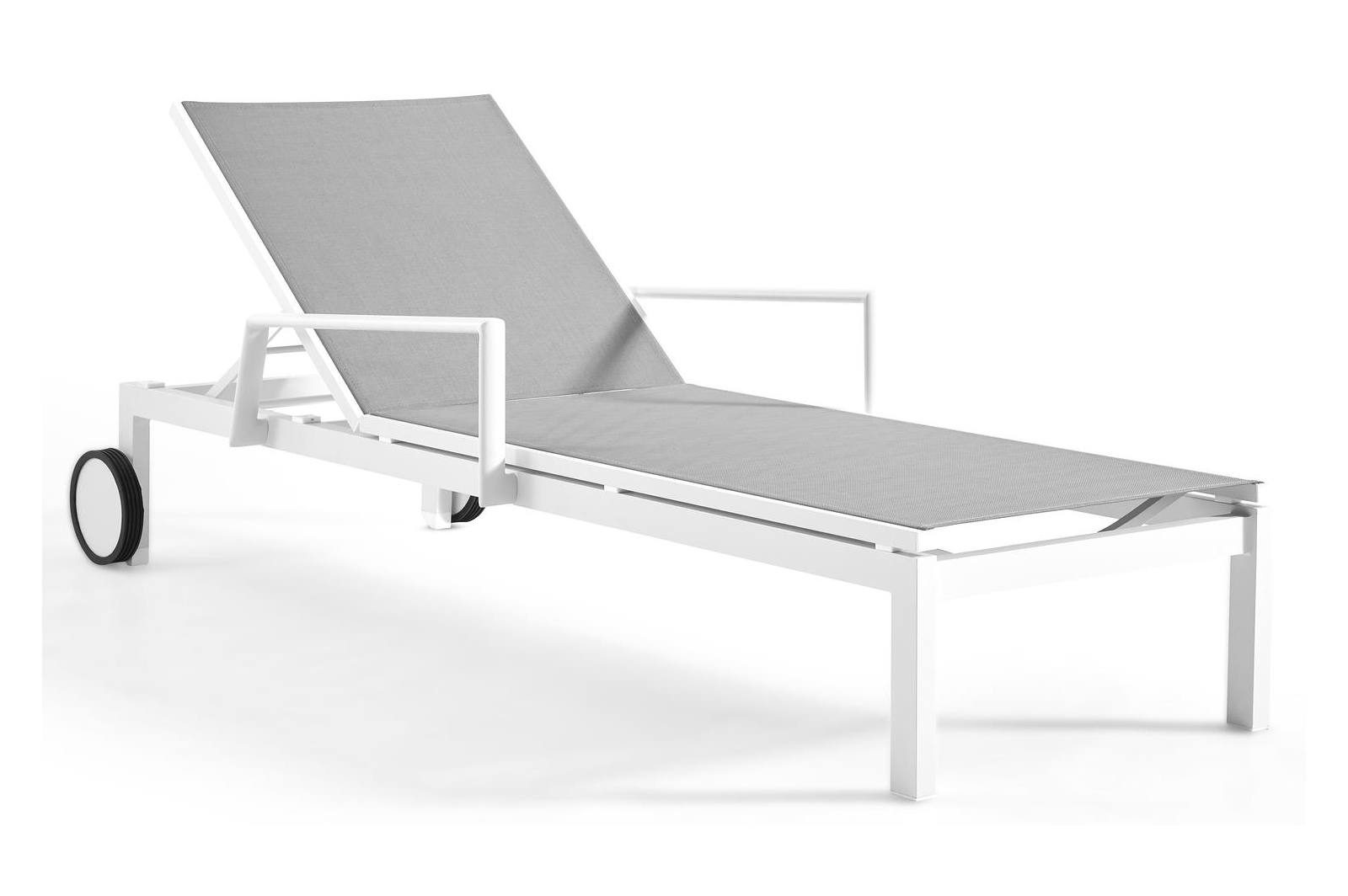 Caravelle verstelbaar ligbed in wit aluminium met grijs textilene met armleuning