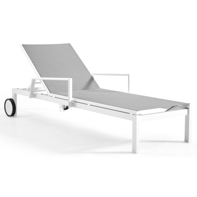 Caravelle verstelbaar ligbed in wit aluminium met grijs textilene met armleuning