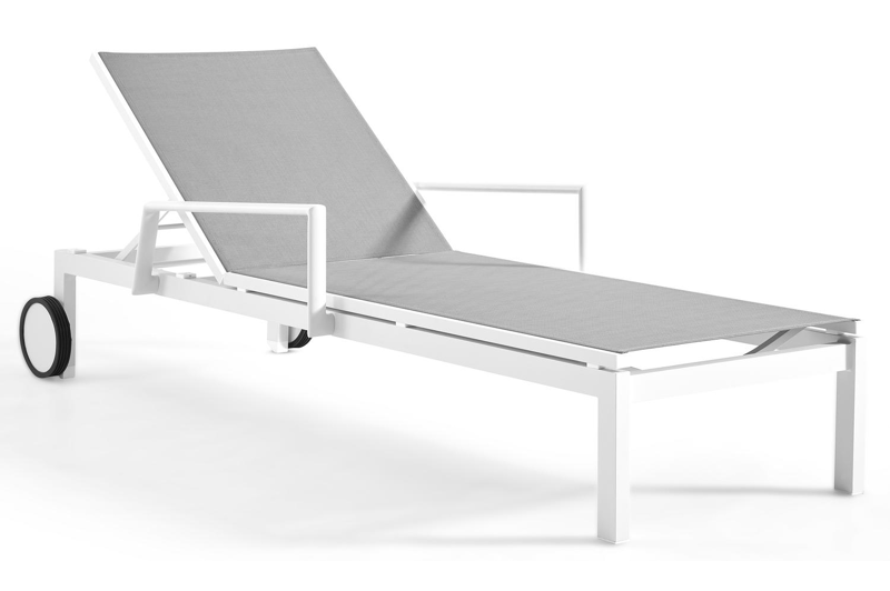 Caravelle verstelbaar ligbed in wit aluminium met grijs textilene met armleuning