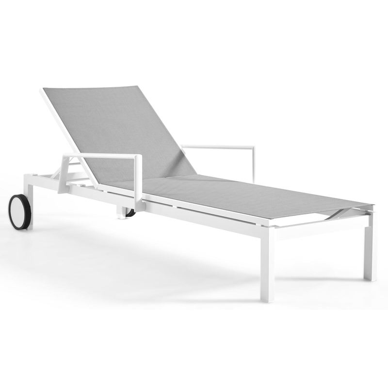 Caravelle verstelbaar ligbed in wit aluminium met grijs textilene met armleuning