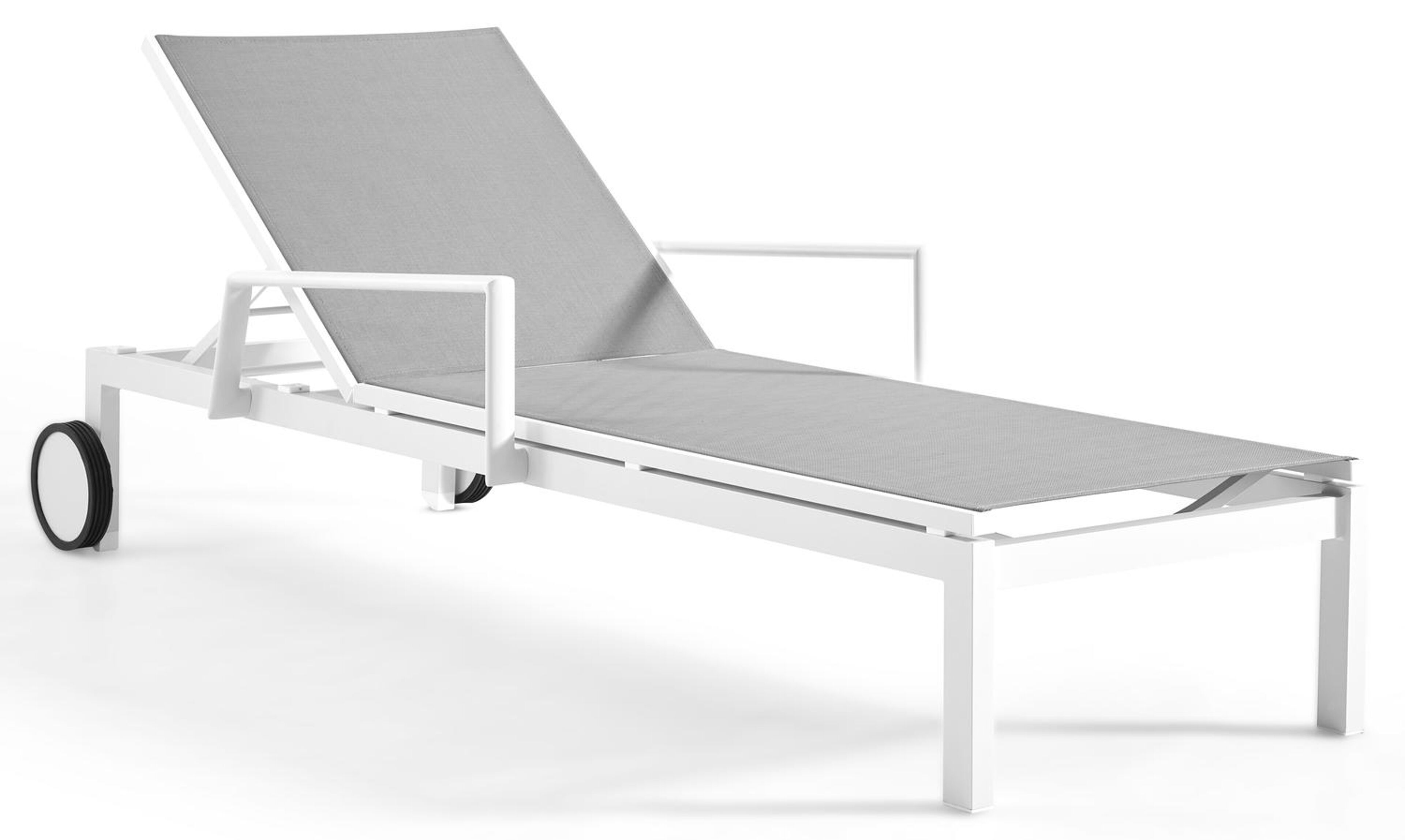 Chaise longue réglable Caravelle en aluminium blanc avec textilène gris avec accoudoir