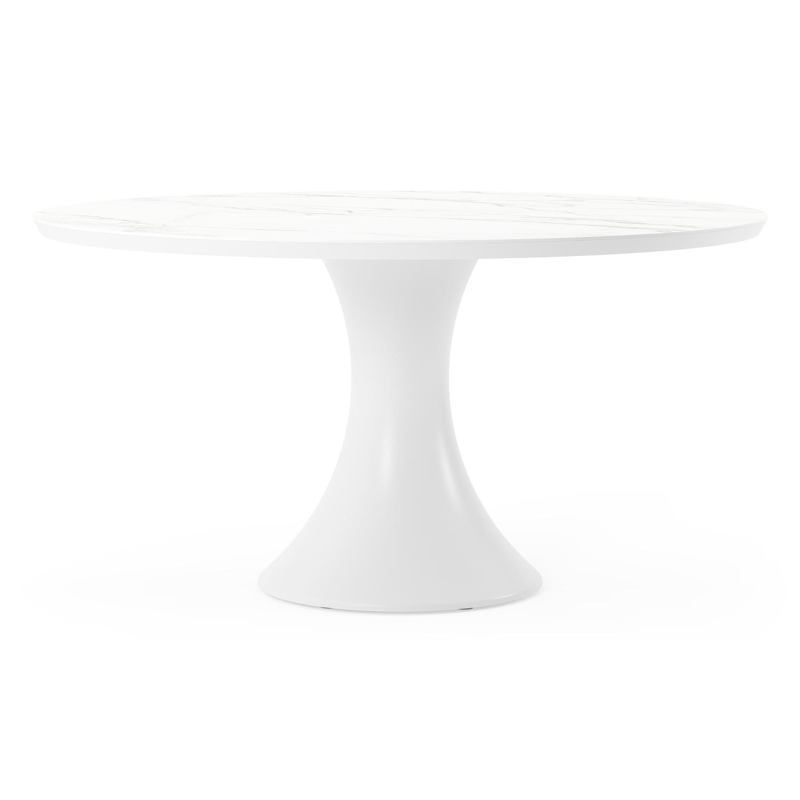 Table de jardin Fano en aluminium blanc et céramique pleine calacatta - Dia. 148 x H 75 cm