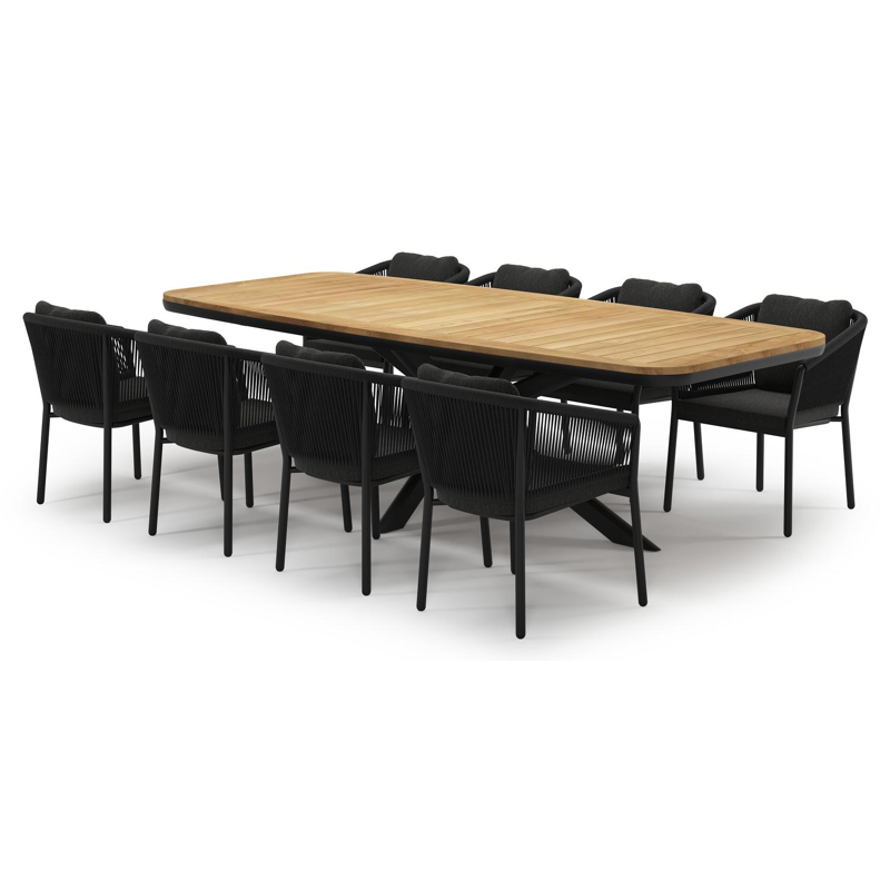 Ensemble de jardin Pamplona en aluminium noir et sintered stone natural finish avec 8 chaises de jardin Gerona