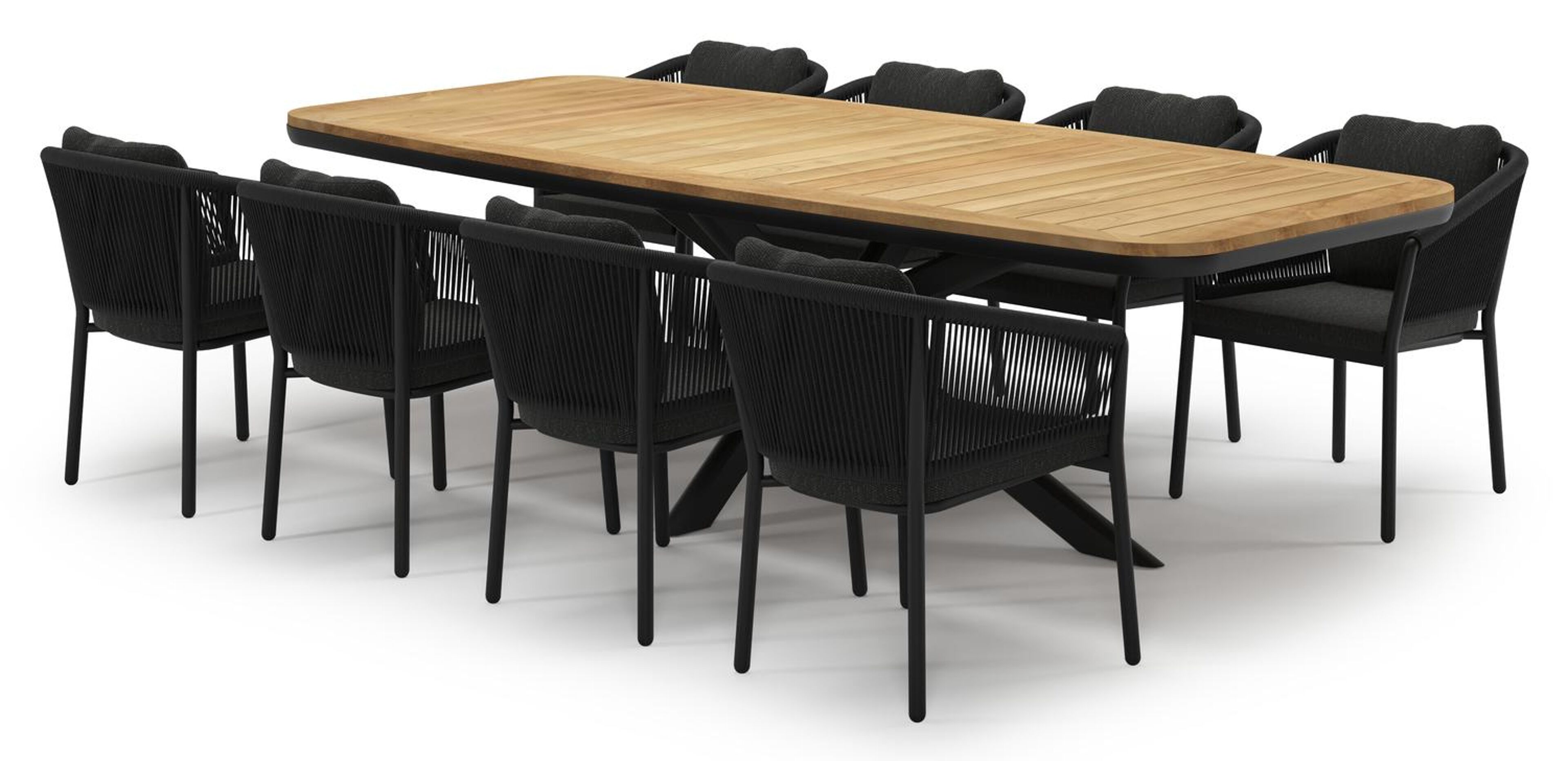 Ensemble de jardin Pamplona en aluminium noir et sintered stone natural finish avec 8 chaises de jardin Gerona