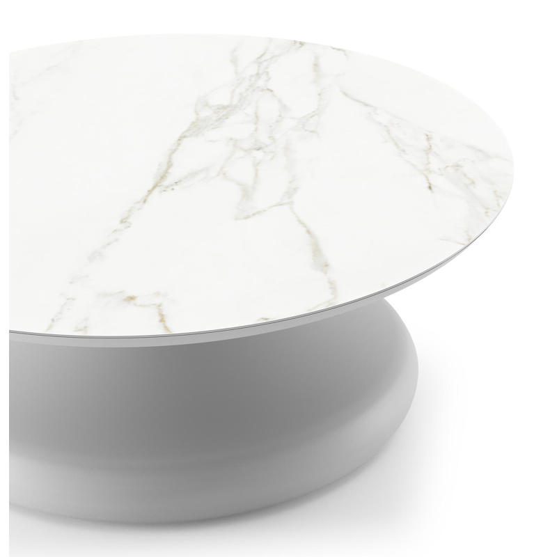 Table de basse Bomero ronde en aluminium blanc et céramique pleine Calacatta - Diam. 84 x Haut. 32.2 cm