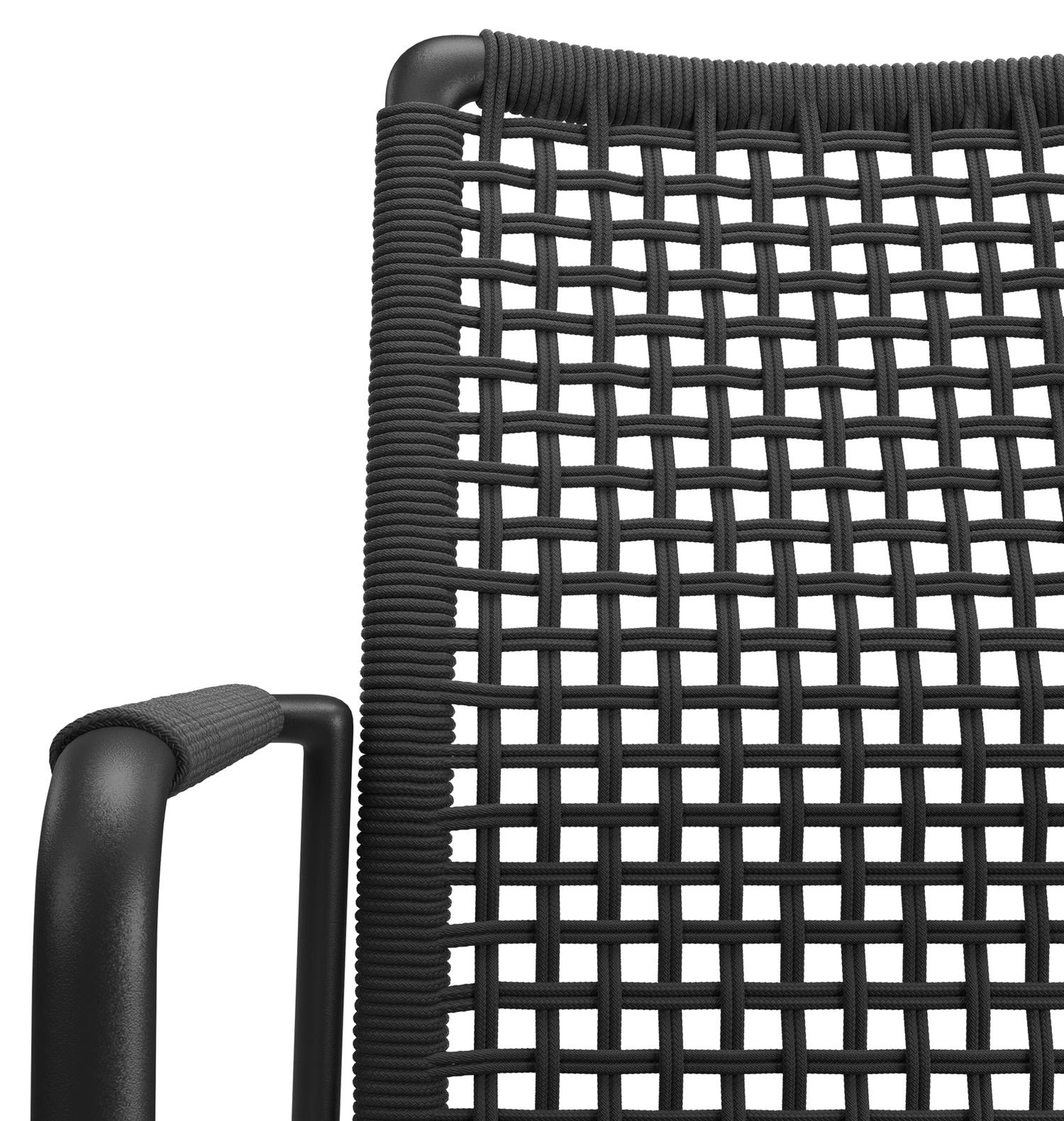 Chaise de jardin empilable Como in aluminium noir et corde tissée carrée noir