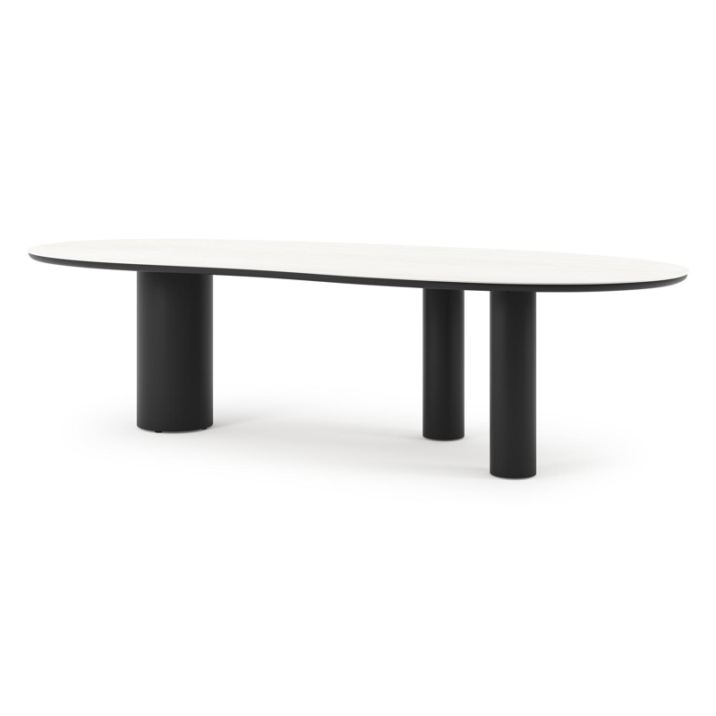 Table de jardin organique en aluminium noir et céramique pleine Calista Lg. 280 x Lrg. 120 x Haut. 74 cm