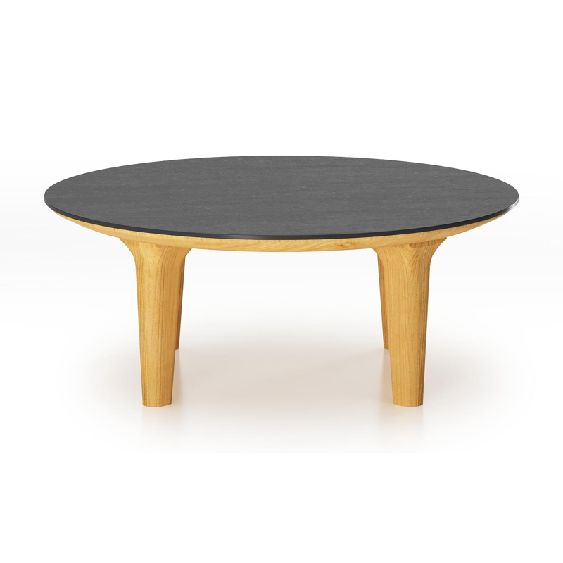 Table de basse Bomero ronde en teck et céramique pleine Basalt Black - Diam. 85 x Haut. 25 cm