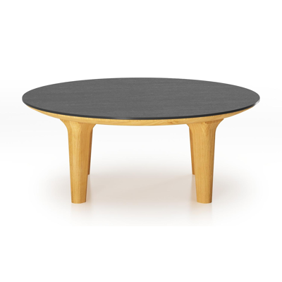 Table de basse Bomero ronde en teck et céramique pleine Basalt Black - Diam. 85 x Haut. 25 cm