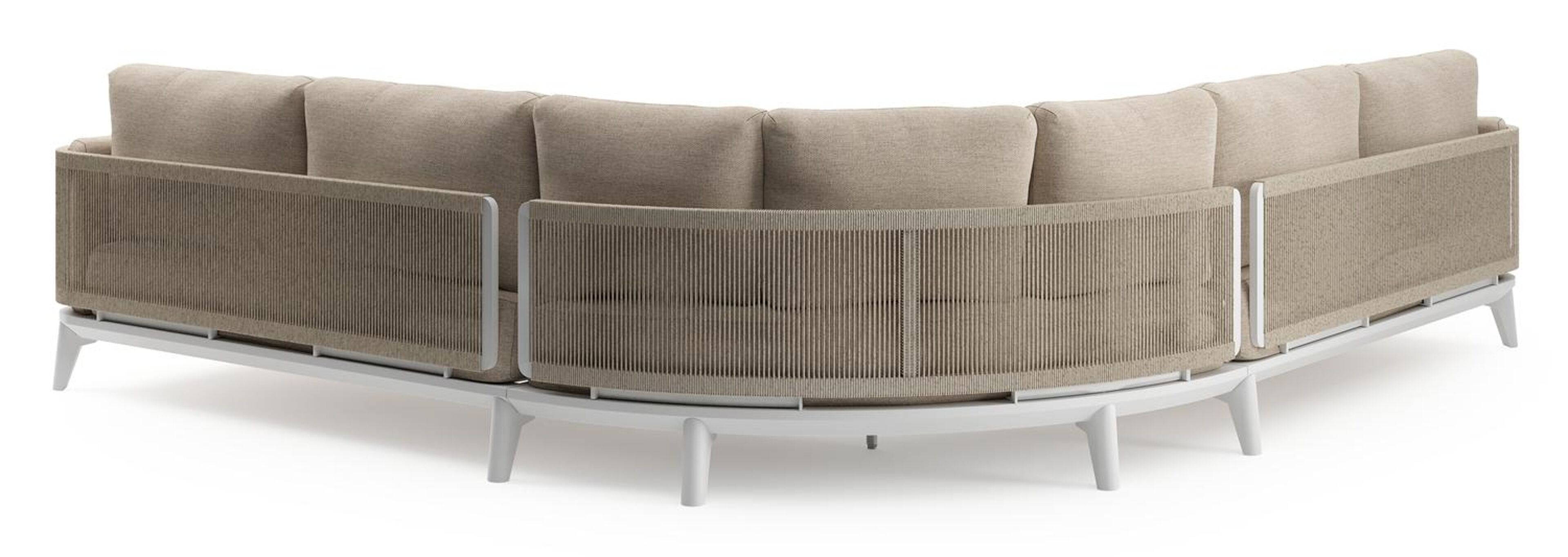 Mosa loungehoek in wit aluminium en beige gedraaide ronde wicker met rustic weather+ softtouch kussen