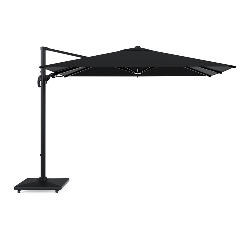Avola zweefparasol met tiltfunctie in zwart aluminium met zwart all weather sunbrella® premium parasoldoek - L1 200 x L2 300 cm met parasolvoet Avola 90 kg