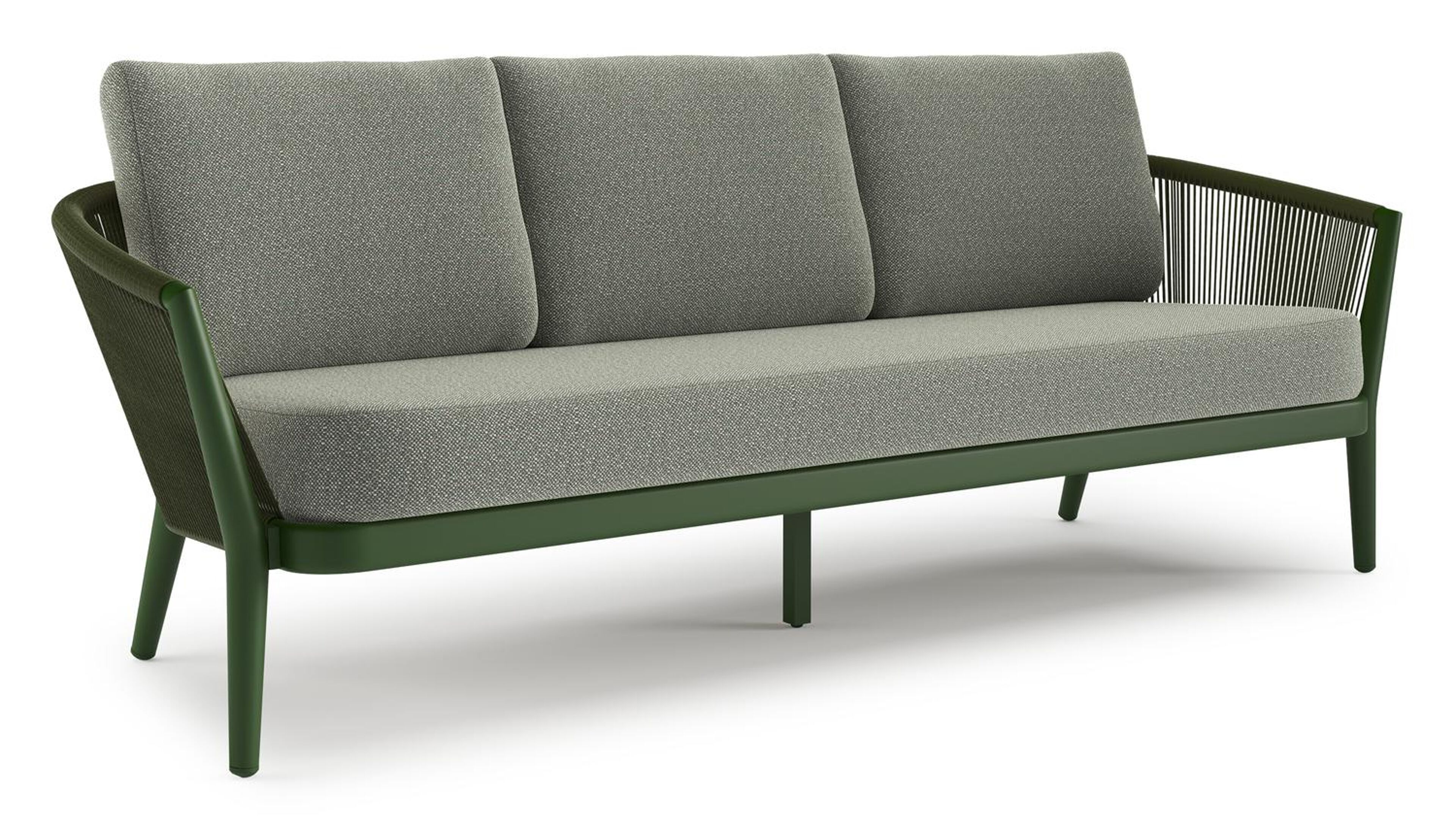 Orso loungebank in groen aluminium en groen verticaal geweven ronde rope met Savane Leaf all weather sunbrella® luxe kussen