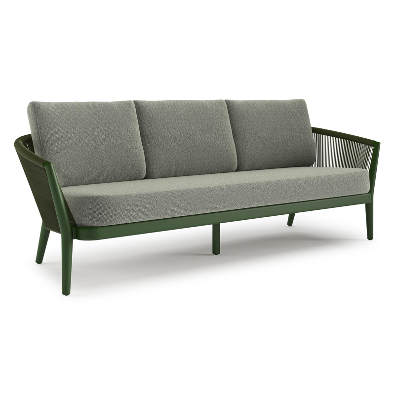 Orso loungebank in groen aluminium en groen verticaal geweven ronde rope met Savane Leaf all weather sunbrella® luxe kussen