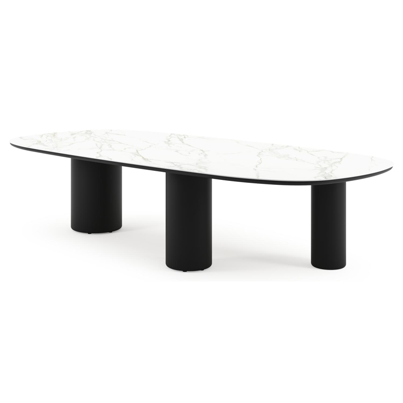Table de jardin Amico bombo xl en aluminium noir et céramique pleine Calacatta - Lg. 320 x Lrg. 148 x Haut. 74 cm