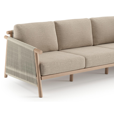 Erla loungeset in houtlook verticaal geweven ronde rope en beige verticaal geweven ronde rope met rustic weather+ softtouch kussen