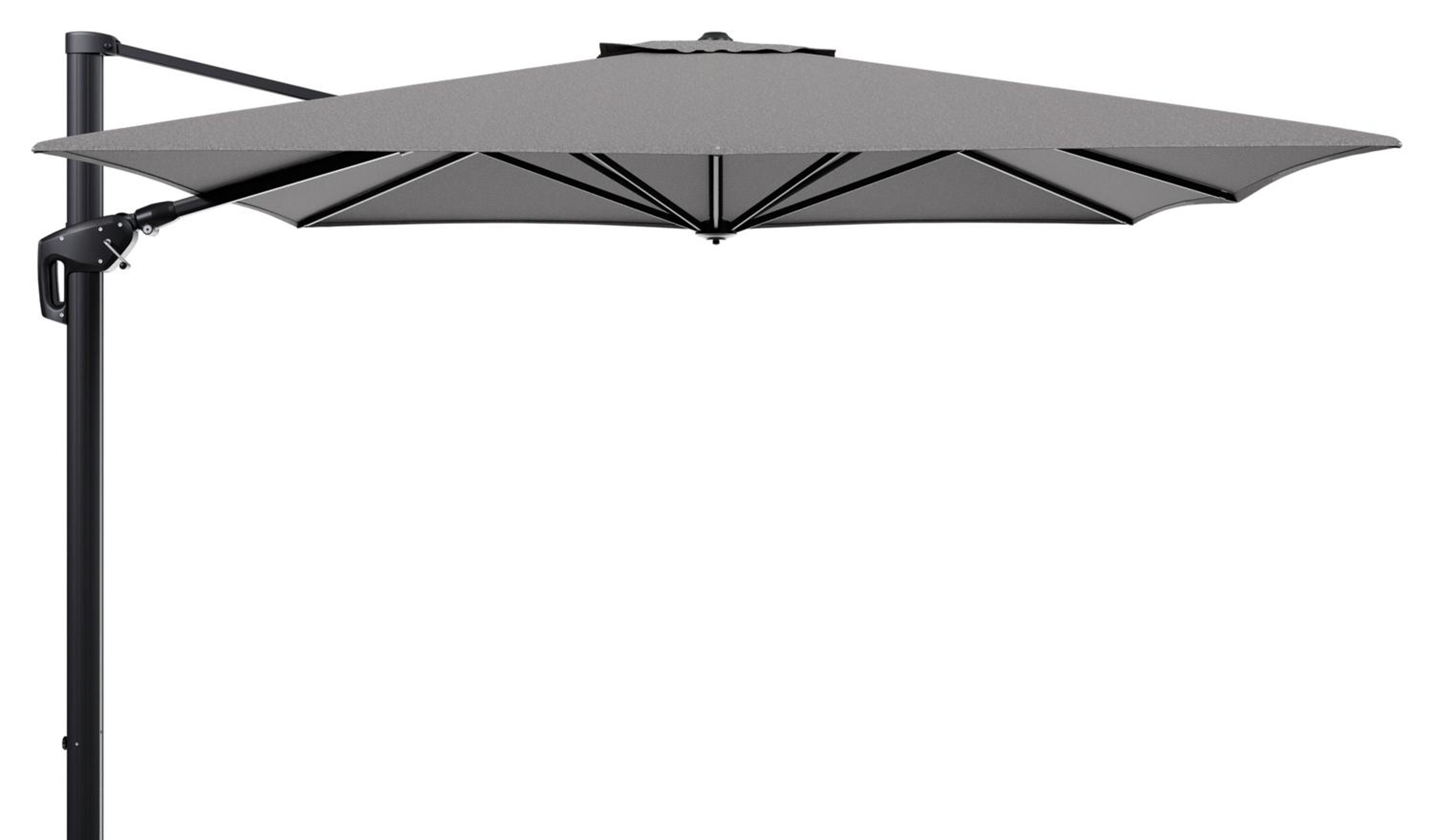 Minore zweefparasol tiltfunctie in zwart aluminium en parasoldoek in All Weather Sunbrella® Luxe Chartres Drizzle  - L1 350 x L2: 350 cm (zonder voet)