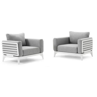 Mosa loungezetels 2 x 1-zit in wit aluminium met grijs weather+ softtouch kussen