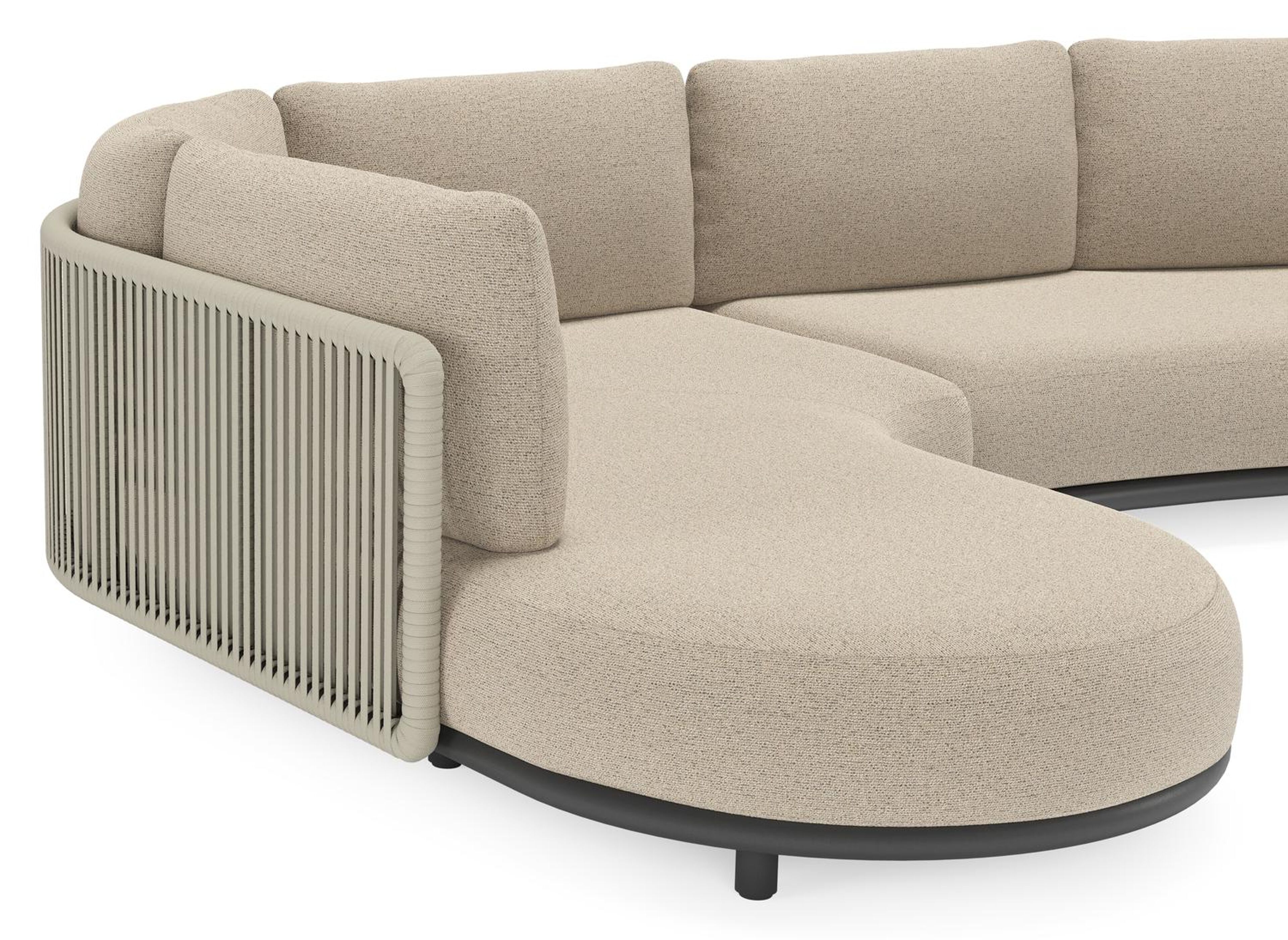Lomano loungehoek in zwart aluminium en beige verticaal geweven luxe vlakke rope met Marbella Beige all weather cosytica