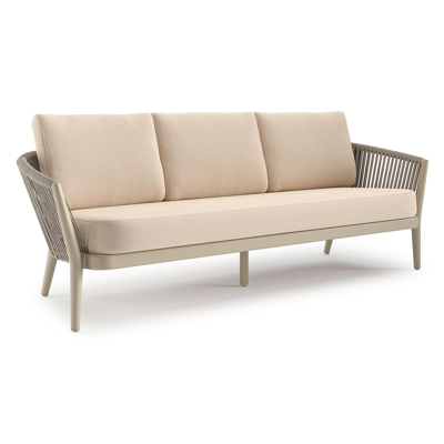 Orso loungebank in beige aluminium en beige verticaal geweven ronde rope met Heritage Papyrus all weather sunbrella® luxe kussen