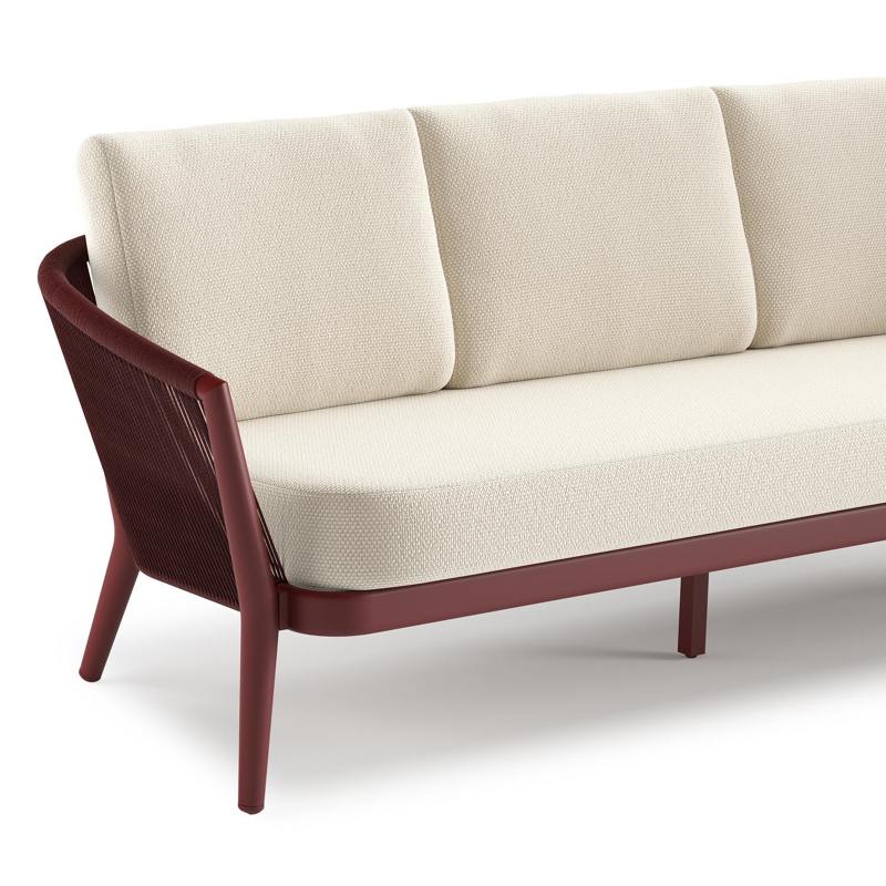 Orso loungebank in ruby aluminium en ruby verticaal geweven ronde rope met Althea Off White all weather cosytica kussen