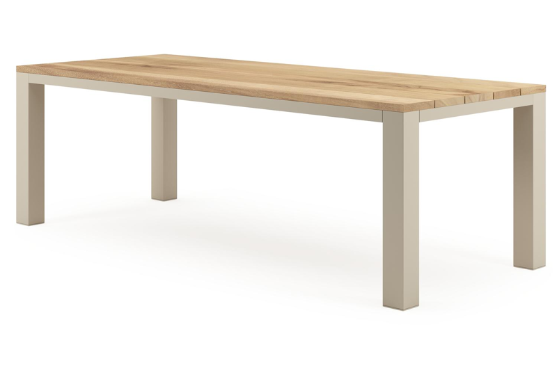Nano tuintafel rechthoekig in beige aluminium en teak L 240 x B 100 x H 75 cm x H 75 cm
