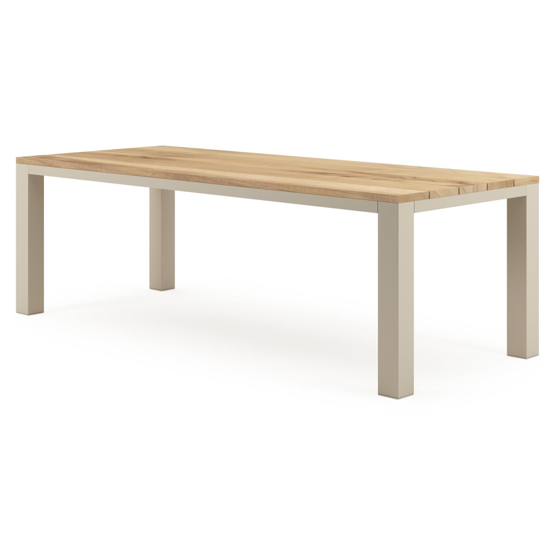 Nano tuintafel rechthoekig in beige aluminium en teak L 240 x B 100 x H 75 cm