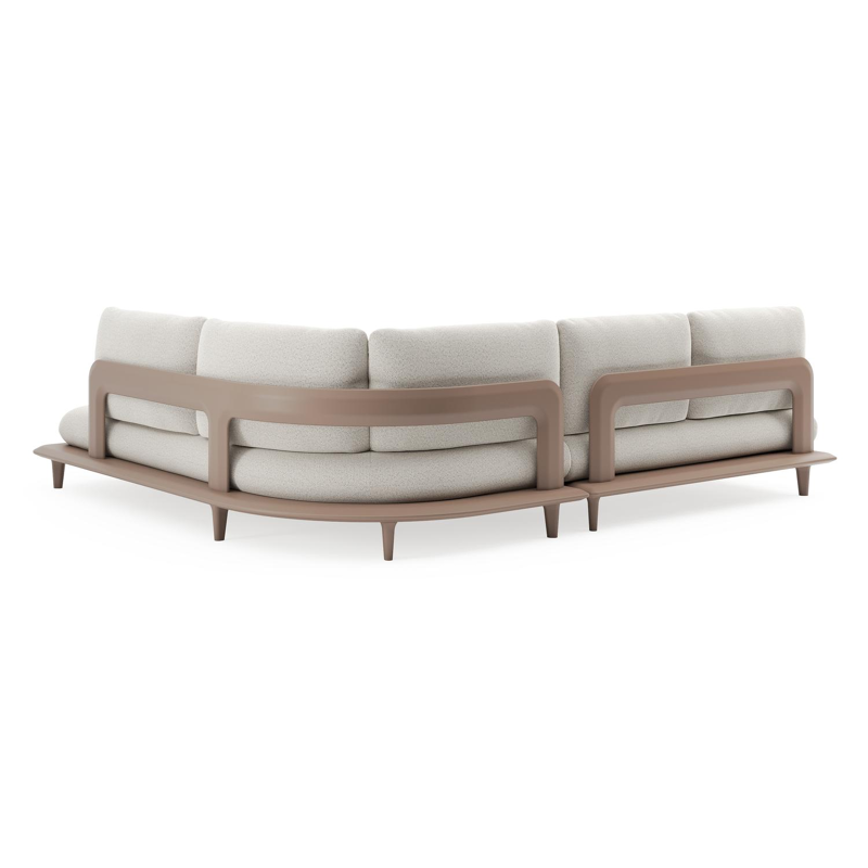 Salon de jardin d'angle Bomero en aluminium taupe et coussins en all weather solica firenze natural