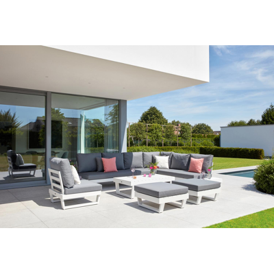 Modica lounge poef in wit aluminium met grijs textilene kussen