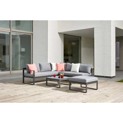Caldela lounge poef in zwart aluminium met grijs polyester kussen