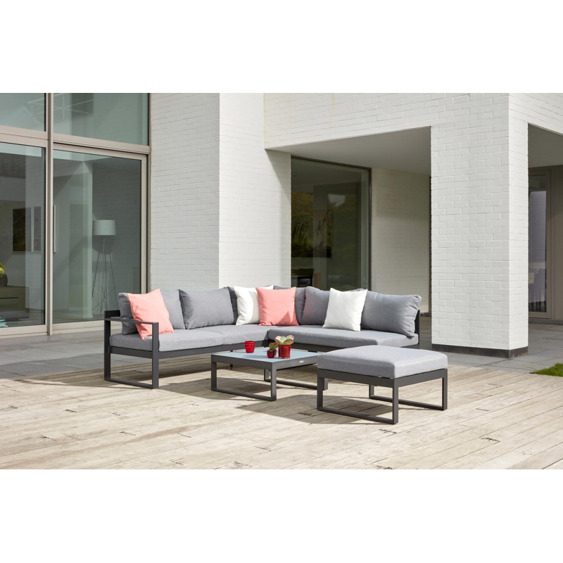 Caldela lounge poef in zwart aluminium met grijs polyester kussen