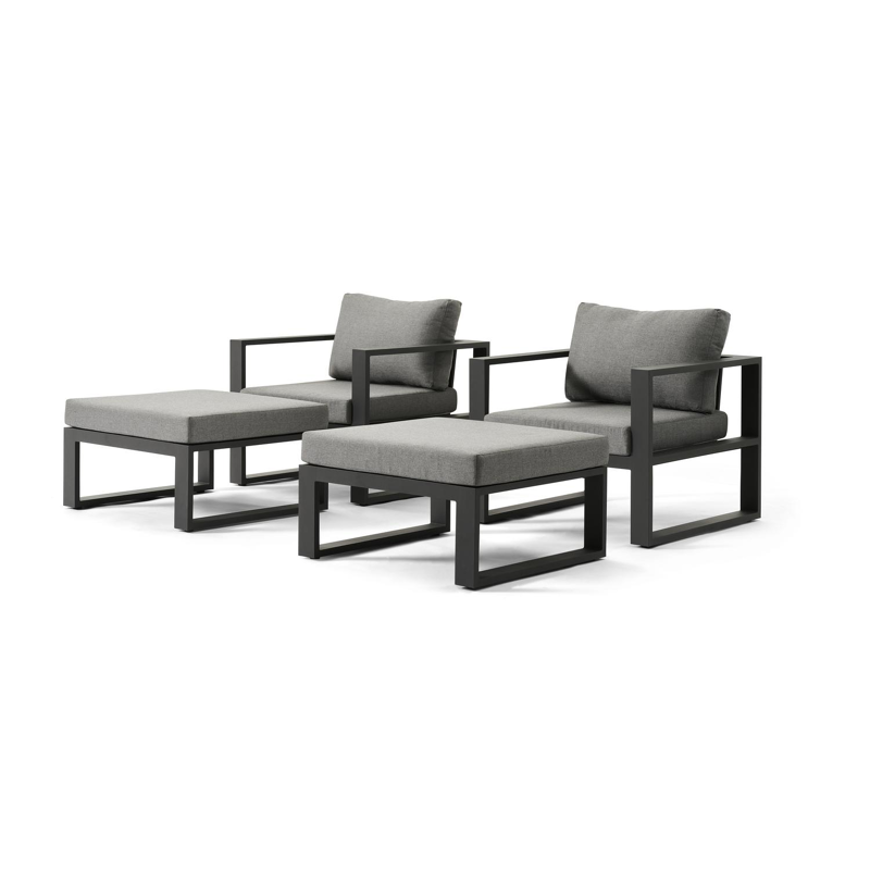 Salon de jardin Livo en aluminium noir avec coussins en weather+ softtouch gris