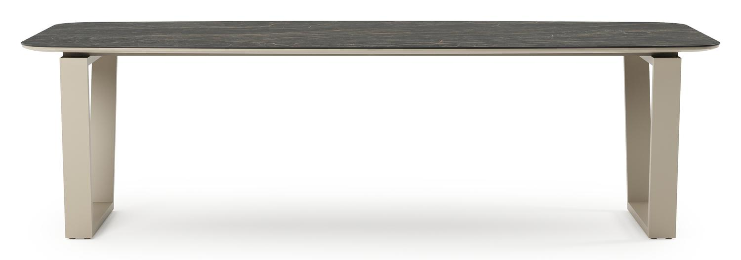 Table de jardin Pagino forme de bateau en aluminium beige et céramique pleine Black Obsession - Lg. 255 x Lrg. 115 x Haut. 73 cm