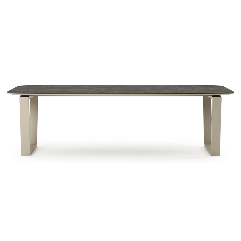 Pagino tuintafel bootvorm in beige aluminium en volkeramiek Black Obsession - L 255 x B 115 x H 73 cm